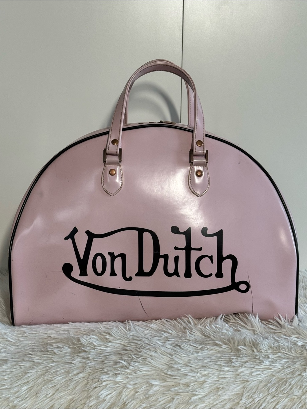 Vintage Y2K Von Dutch Pink Bowler Bag Large Logo Purse